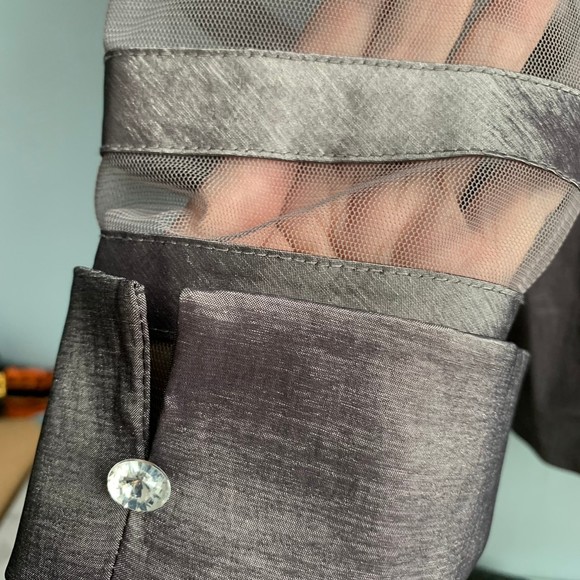 Vintage Tradition Sears Silver Gray Mesh Blouse Rhinestone Button Up Size 18 - Picture 6 of 13